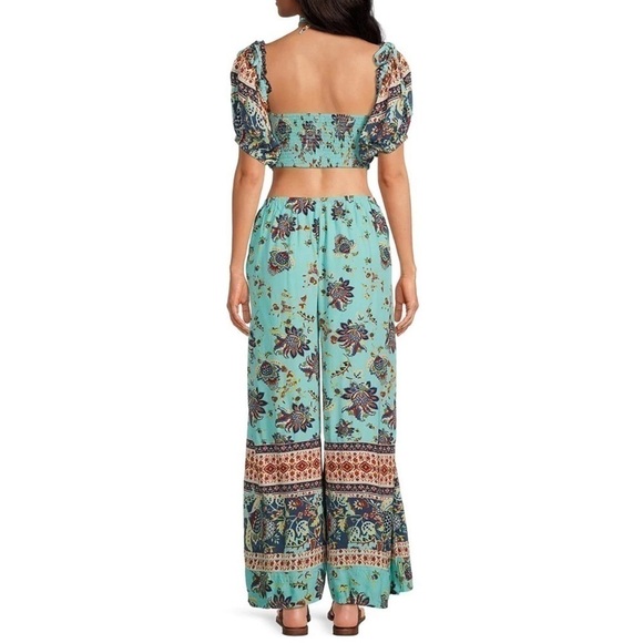 FREE People Blue Paisley Puff Sleeves Wide legs Jumpsuit size XS - Picture 7 of 11